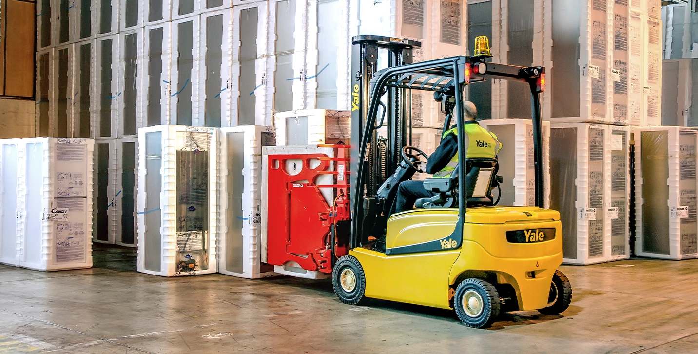 Bolzoni appliance clamp on a Yale lift truck.