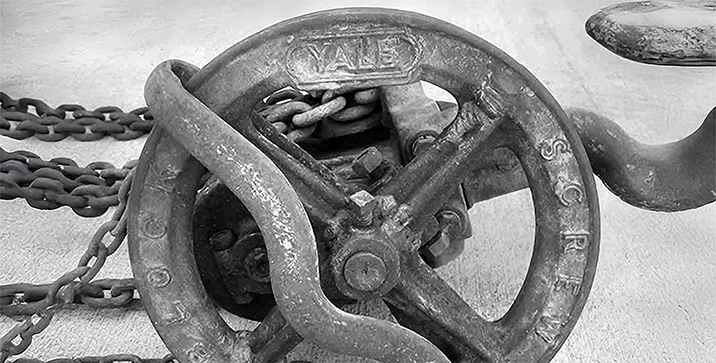 19th century hand-powered chain hoist.